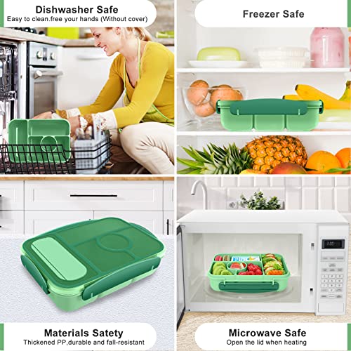 Demiue Lunch Box Kids,Bento Box Adult Lunch Box, Bento Lunch Containers for Adults/Kids/Toddler,5 Compartments with Sauce Vontainers,Microwave & Dishwasher & Freezer Safe,BPA Free(Green)