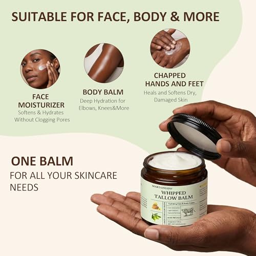 Beef Tallow Face Moisturizer - Tallow and Honey Balm with Orange Blossom, Intensely Hydrating for Dry Skin, Natural Whipped Cream for Face & Body, in Glass Jar, 4.23 oz (120g)