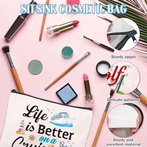 Cruise Essentials Gift Bags - 4 Pcs Cruise Travel Pouch Gifts Exachange Ideas, Life is Better on A Cruise Cosmetic Makeup Bag, Cruising Must Haves Accessories Bag, Gifts for Party Christmas