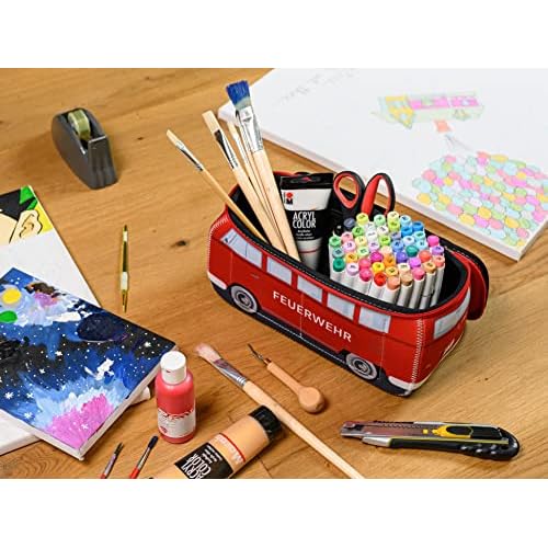 BRISA VW Collection - Volkswagen Neoprene Universal Makeup Cosmetics Toiletry Travel Pharmacy Bag in T1 Bus Design (Firetruck/Red) (Small (9.1 x 4.3 x 3.1 inches))