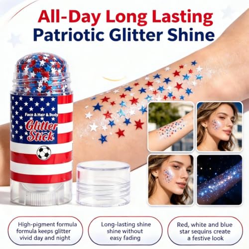 4th of July Glitter Stick - Red, White & Blue Face & Body Makeup