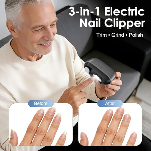 Electric Nail Clipper, 3 in1 Toenail Clippers & Nail Drill with Polishing for Fingers and Toes, Rechargeable Fingernail Trimmer with 3 Adjustable Speeds for Senior Adults Men Caregivers(GraphiteGray)