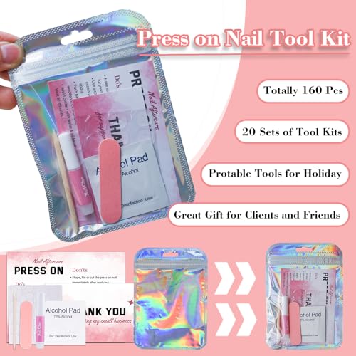 Professional Press On Nail Prep Kit - 20 Piece Set in Pink