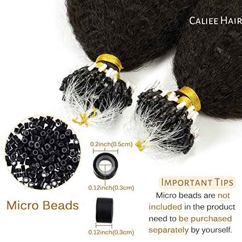 Caliee Micro Loop Real Human Hair Extensions Kinky Straight Natural Black Brazilian Remy Hair Extension for Black Women 20 Inch, Micro Beads Hair Extensions Natural Hair 1B Color 50g 1g/s 50s