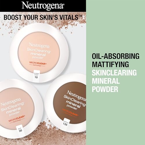 Neutrogena SkinClearing Mineral Acne-Concealing Pressed Powder Compact, Shine-Free & Oil-Absorbing Makeup with Salicylic Acid to Cover, Treat & Prevent Breakouts, Soft Beige 50,.38 oz