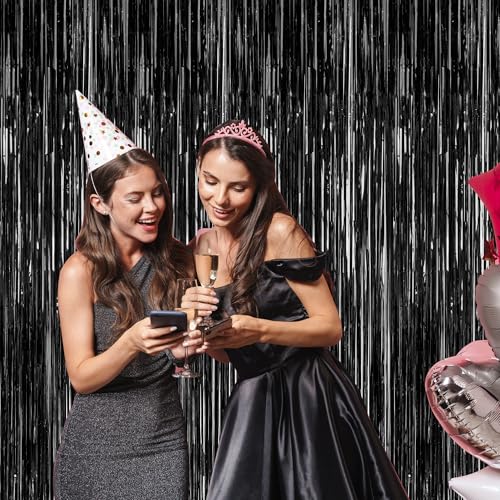 Black Foil Curtain Backdrop 2 Pack - 3.28 x 7.05 FT Party Decorations