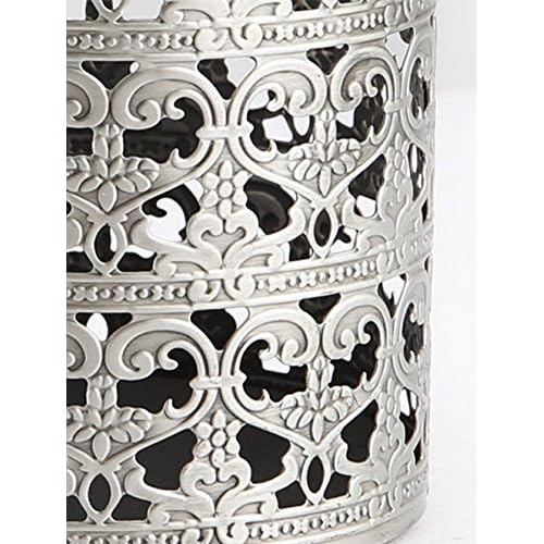 Heart Patterned Vintage Hairbrush Holder Antique Make up Brush Holder Makeup Vanity Organizer (Tin (Matt Gray), Large)