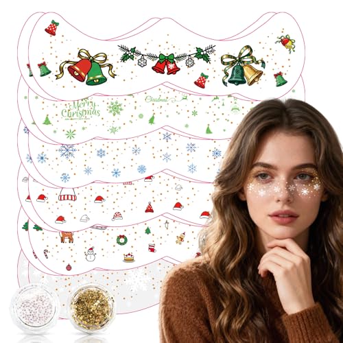 Christmas Glitter Tattoo Stickers - 12 Sheets Festive Designs