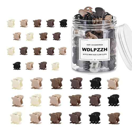 48pcs Mini Hair Clips, Small Hair Clips for Women Girls, Tiny Claw Clips for Fine Thin Hair, Little Jaw Clips with Transparent Box (Neutral Color)
