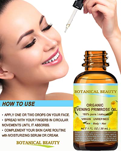 Botanical Beauty EVENING PRIMROSE OIL 100% Pure Natural Undiluted Unrefined Virgin Cold Pressed Carrier Oil. 0.5 Fl.oz.- 15 ml for face, skin, hair, nails