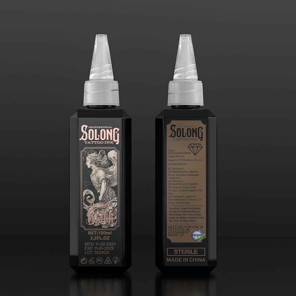 Tattoo Ink,Solong S Series 3.4oz(100ml) Professional Black Tattoo Ink for Outlining,Shading and Blending-Premium Black Tattoo Supplies,TI303S-100-031