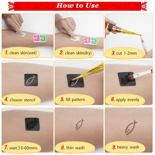 Temporary Tattoo Kit with 4 Inks & 77 Stencils - Safe & Easy DIY Body Art