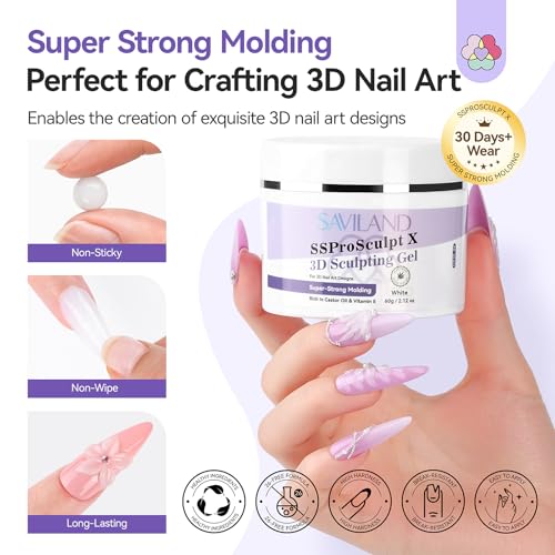 SAVILAND White 3D Nail Gel - Strong Sculpting, No Wipe, Long-Lasting Nail Art