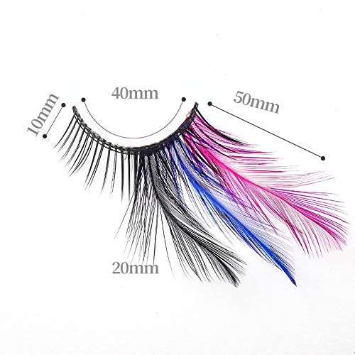 Dorisue Rainbow lashes Black Blue Purple Feather eyelashes Costume halloween eyelashes show False Eyelash Feather lashes Feather extensions for Women Girls at Dramatic events