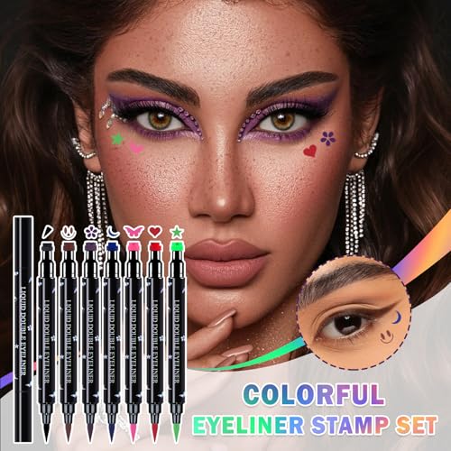 7-Piece Colorful Eyeliner Stamp Set with Dual-Ended Liners