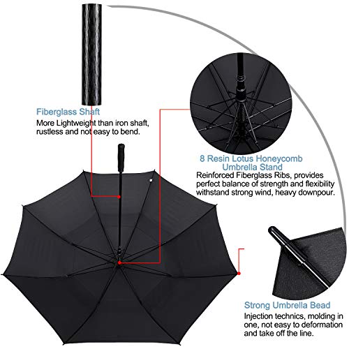 G4Free 72 Inch Automatic Open Golf Umbrella Extra Large Oversize Double Canopy Vented Windproof Waterproof Stick Umbrellas (Carbon black)