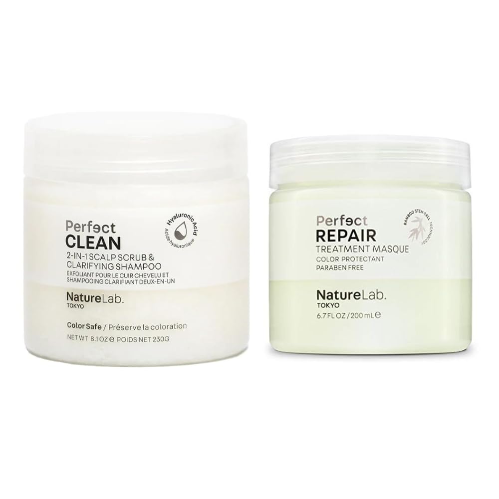 NATURELAB. TOKYO Treatment Duo: Perfect Shine Clarifying Scalp Scrub 8.1 oz & Perfect Repair Treatment Masque 6.7 oz [$38 Value]