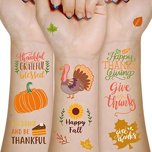 Thanksgiving Temporary Tattoos - 12 Sheets Turkey Party Favors