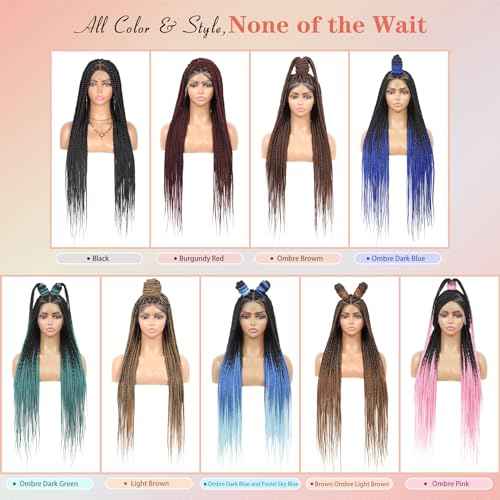 Lexqui 36" Braided Wigs for Black Women Triangle Knotless Braided Lace Front Wigs Box Braid Wig Full Double Lace Front Braided Wig with Baby Hair Light Brown Synthetic Hair