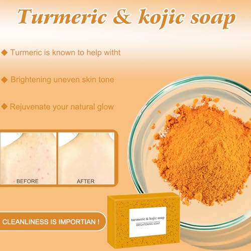 Turmeric Wash and Care Three Piece Set,Tuemeric Facial Cleanser & Turmeric Soap Bar & Turmeric Face Scrub Pads,Turmeric Cleansing Skincare Set for Face & Body, Deep Cleansing
