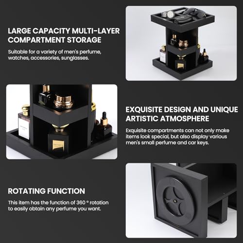 Black Wooden Cologne Organizer for Men | 360° Rotating