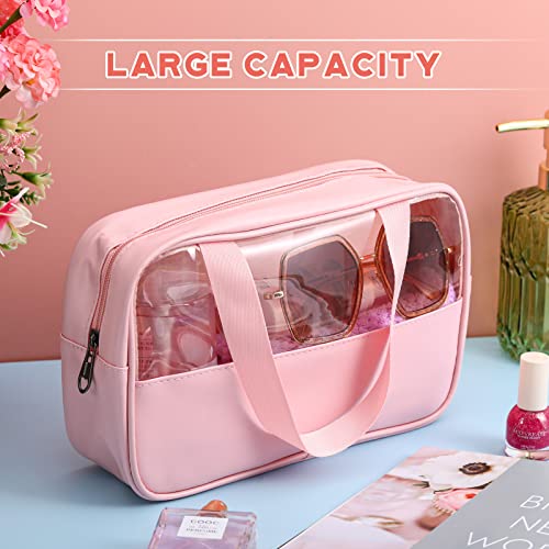 Buryeah 9 Pcs Translucent Make up Bag Toiletry Organizer for Women Men Waterproof Portable Cosmetic Travel Bag with Hanging Handles Travel Storage Carry Pouch Gifts for Bridesmaid (Pink)