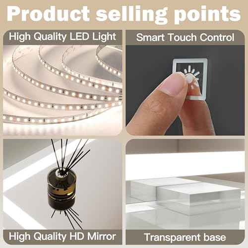 ROLOVE 38"x28" Inch Large Lighted Vanity Mirror, 3-Color Lighting & Dimmable Modes, LED Makeup Mirror for Bathroom/Dressing Room (Wall/Tabletop Mount, White)