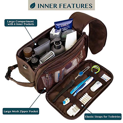 PAVILIA Men's Toiletry Bag, Water Resistant Dopp Kit Dark Brown