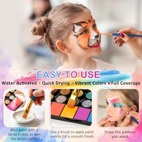 42-Color Face Painting Kit for Kids & Adults - Professional Makeup