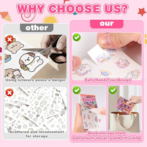 350PCS Temporary Tattoos for Kids, Pre-Cut Safe Designs Dinosaurs Unicorn Butterfly Animals Perfect Party Favors Classroom Prizes Stocking Stuffers Birthday Christmas Gifts Boys Girls Ages 3-12