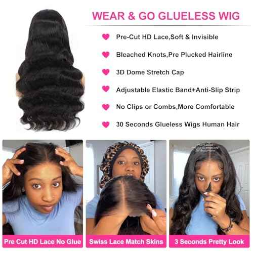 20 Inch 5x5 HD Lace Closure Wigs Human Hair 180% Density Body Wave Lace Front Wigs No Glue Wear and Go Glueless Wigs Human Hair Pre Cut 3 Seconds to Wear Glueless Wig
