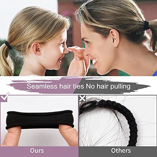 100PCS Black Hair Ties for Women, No Crease No Damage, Seamless Cotton Bands for Thick Thin Hair, Soft Ponytail Holders, Accessories for Girls