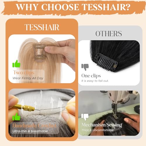 TESSHAIR 100% Remy Human Hair Bangs Clip - 4x6 Side Bangs #27 Dark Blonde