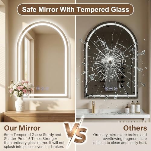 Antok LED Bathroom Mirror 24x36" - Dimmable, Anti-Fog, Shatter-Proof