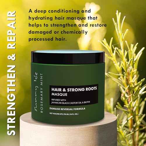 Sunny Isle Rosemary Mint Hair and Strong Roots Masque 16oz | Infused with Biotin and Jamaican Black Castor Oil | Double Growth Formula