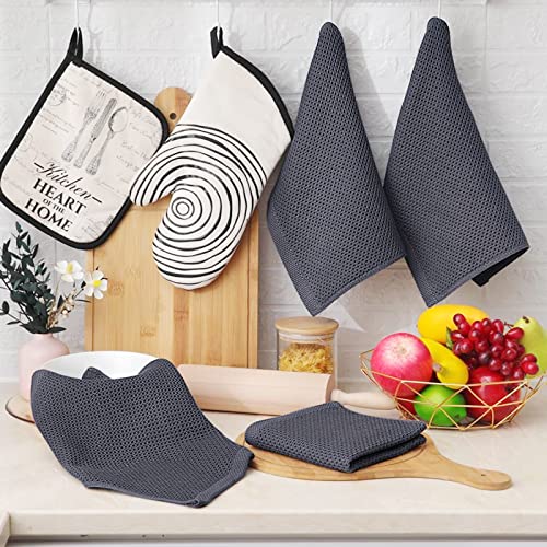 Homaxy 100% Cotton Waffle Weave Dish Cloths - 6-Pack, 12"x12", Dark Grey