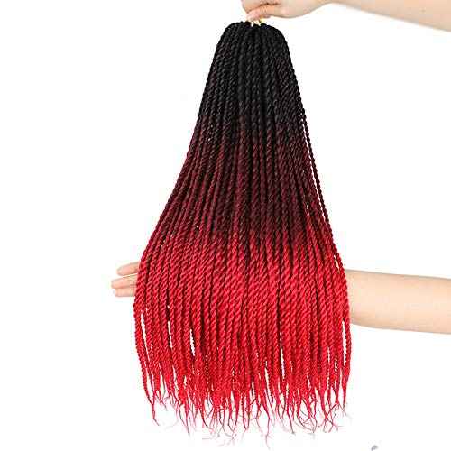 6Pack Senegalese Twist Crochet Hair 3 Tone Ombre Red Box Braids Synthetic Hair Extensions 30Roots/Pack Small Havana Twist Crochet Hair 24inch(1B/Dark Red/Red, 600g/Lot)