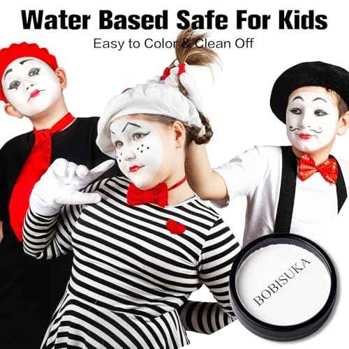 BOBISUKA Clown White Face Body Paint, Water-Based Face Painting Kit & Body Paints, Kids Adults Facepaint for Halloween Goth Skeleton Mime Ghost SFX Makeup, Costume Cosplay Party Art Theater & Stage