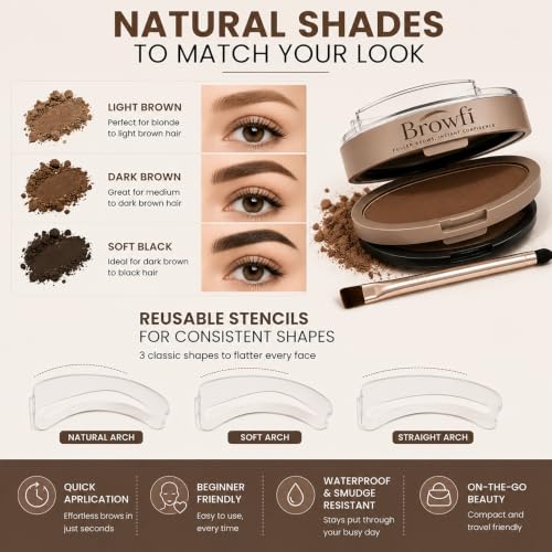 Browfi Brow Stamp Kit with Waterproof Powder & Stencils