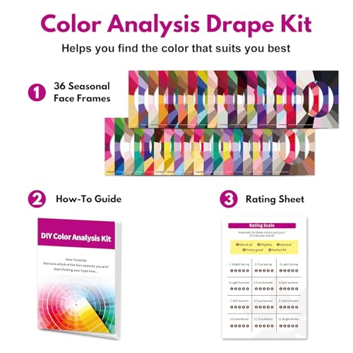 Poxo Color Analysis Draping Kit for Personal Style & Makeup – 36 Color Frames & Guide
