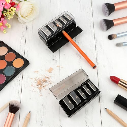 5-Hole Cosmetic Makeup Pencil Sharpener - 2 Pack with Cleaning Picks (Black)