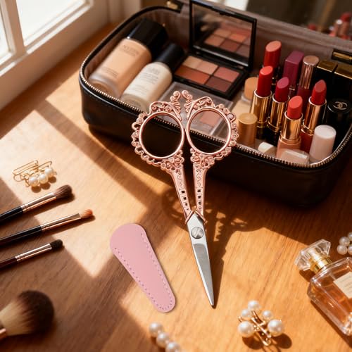 Professional Gold Eyebrow Scissors with Case - Stainless Steel