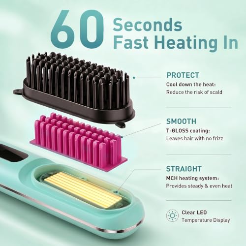 Cordless Hair Straightener Brush with 4000mAh Battery