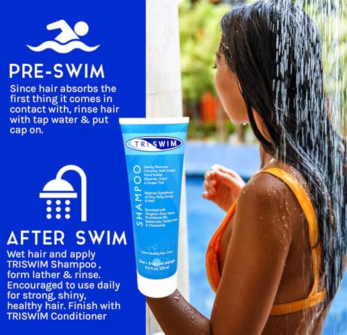 TRISWIM Chlorine Removal Shampoo 8.5 Fl Oz | Gently Removes Chlorine, Salt Water, and Hard Water Buildup | Relieves Dry and Itchy Scalp | Enriched with Organic Aloe Vera and Botanicals | Pack of 2