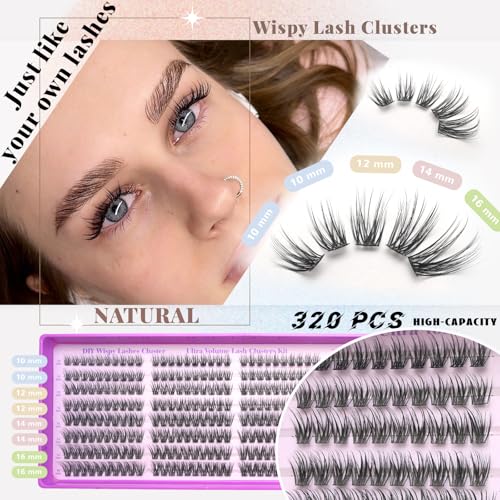 FebFeb C Curl Natural Lash Clusters Kit with Black Lash Extensions, No Remover