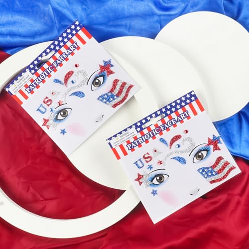 USA Flag Face Gems - Self-Adhesive Patriotic Stickers (2PCS)