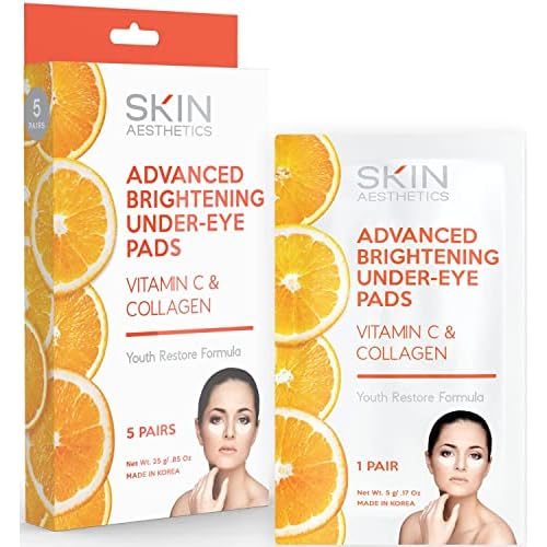 Vitamin C & Collagen Under Eye Patches - Reduces Dark Circles, Wrinkles & Crow's Feet, Brightening - Dermatologist Tested Korean Skincare - Clean Beauty, Cruelty-Free - 5 Pairs