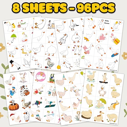 96 Silly Goose Temporary Tattoos for Kids, Waterproof