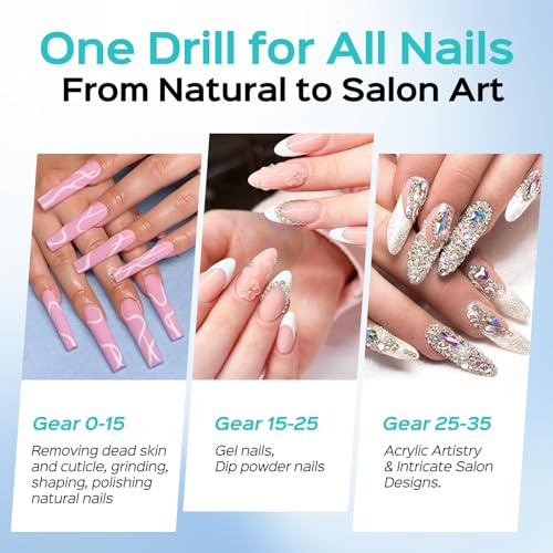 Professional Electric Nail Drill with LED Display - 35000 RPM for Acrylic & Gel Nails