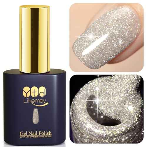 YTD Likomey Colorful Light Gold Reflective Glitter Gel Nail Polish,15ml Holographic Flash Diamond Shimmer Gel,Sparkly Shiny Fall Winter Salon Home Manicure UV Varnish,SZ503